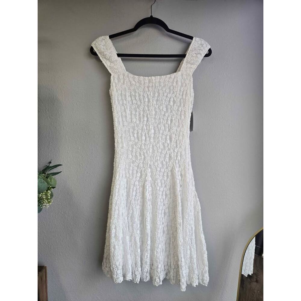 Lucky Brand White "Textured Lace‎ Square Neck Mini Dress" Women's Small